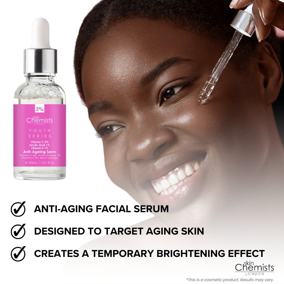 Anti-Aging-Serum der Youth Series mit 3 % Vitamin C, 1 % Ferulasäure und 1 % Vitamin E, 30 ml