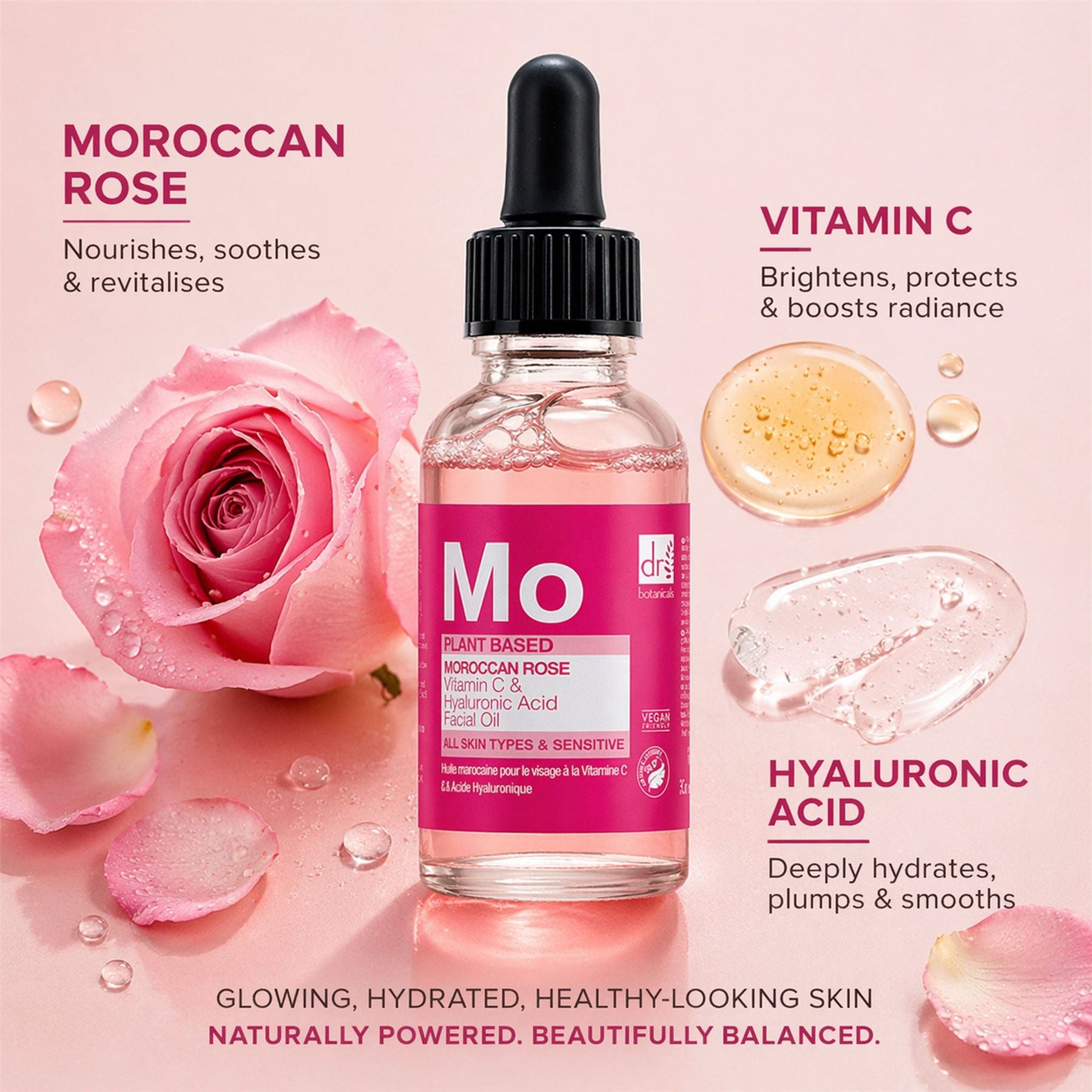Moroccan Rose Facial Oil with Hyaluronic Acid & Vitamin C 30ml