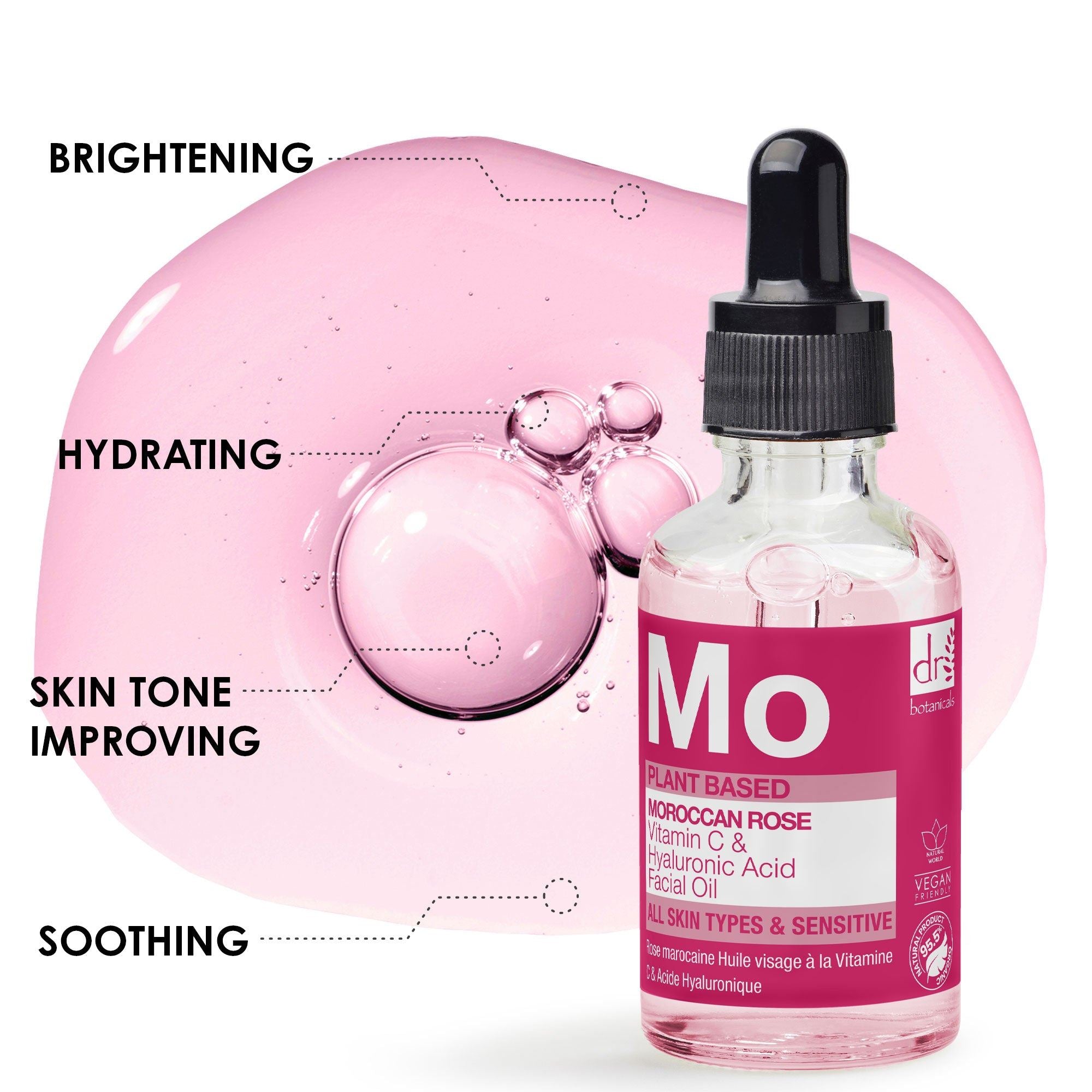 Anti-Aging-Gesichtsöl mit marokkanischer Rose, Hyaluronsäure und Vitamin C, 15 ml & 30 ml