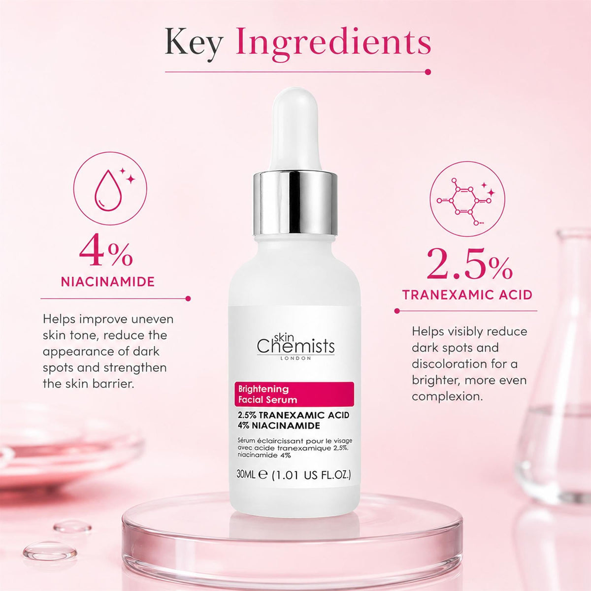 2.5% Tranexamic Acid 2.5% 4% Niacinamide Brightening Facial Serum 30ml