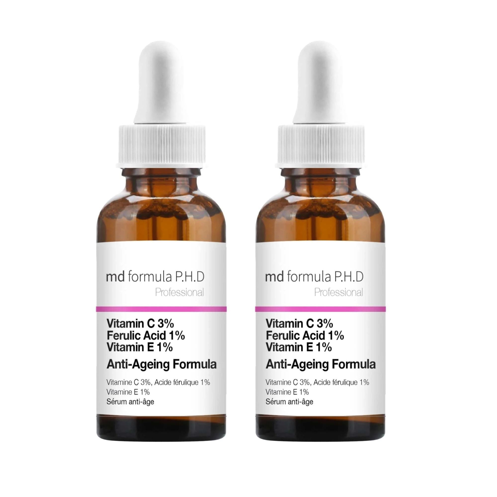 Anti-Aging-Serum mit 3 % Vitamin C, 1 % Ferulasäure und 1 % Vitamin E – 30 ml Doppelpackung zum Vorteilspreis