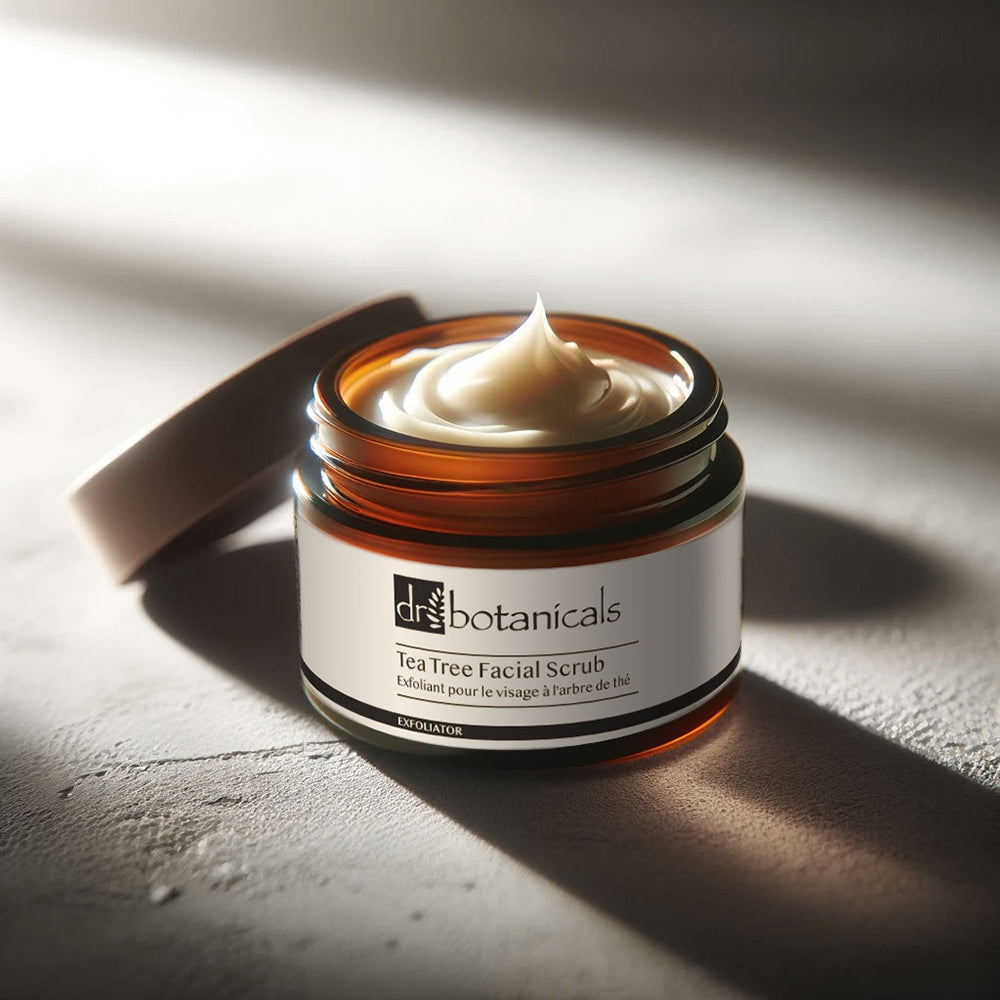 Anti-Aging-Gesichtspeeling mit Teebaumöl + Gesichtsöl gegen Pickel & Feuchtigkeitscreme mit Algenextrakt