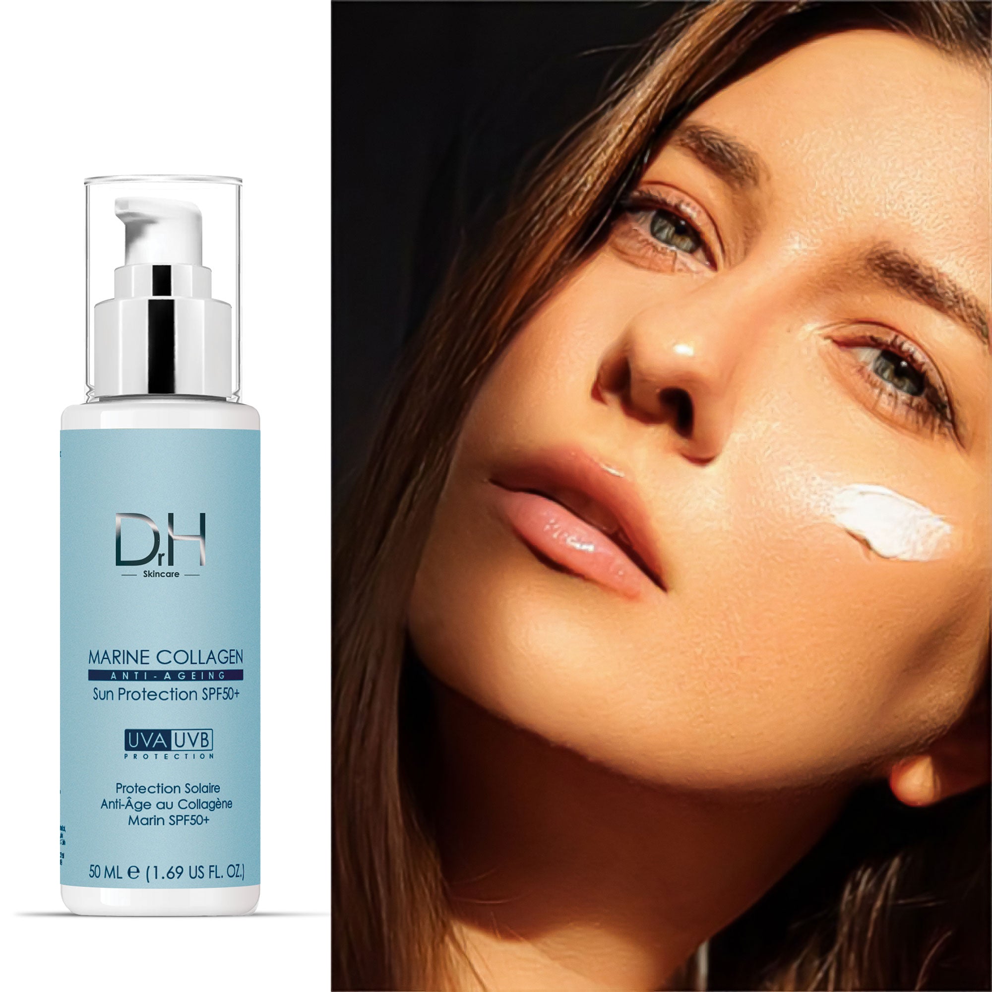 Collagène marin anti-âge, protection solaire SPF 50, 50 ml