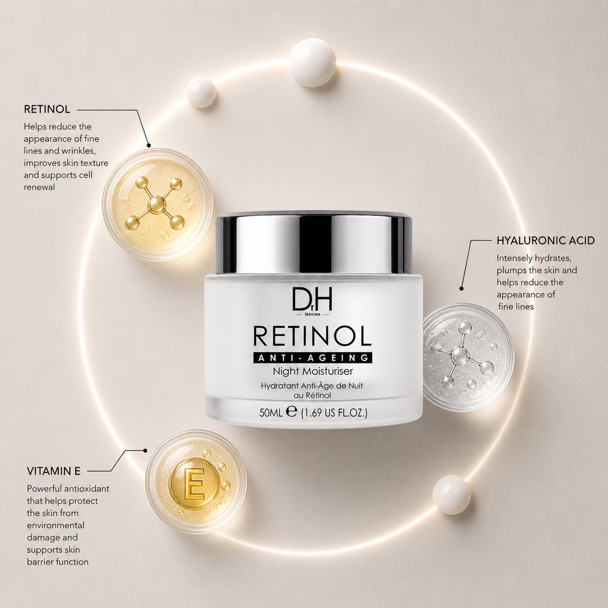 Crema idratante antietà da notte al retinolo, 50ml