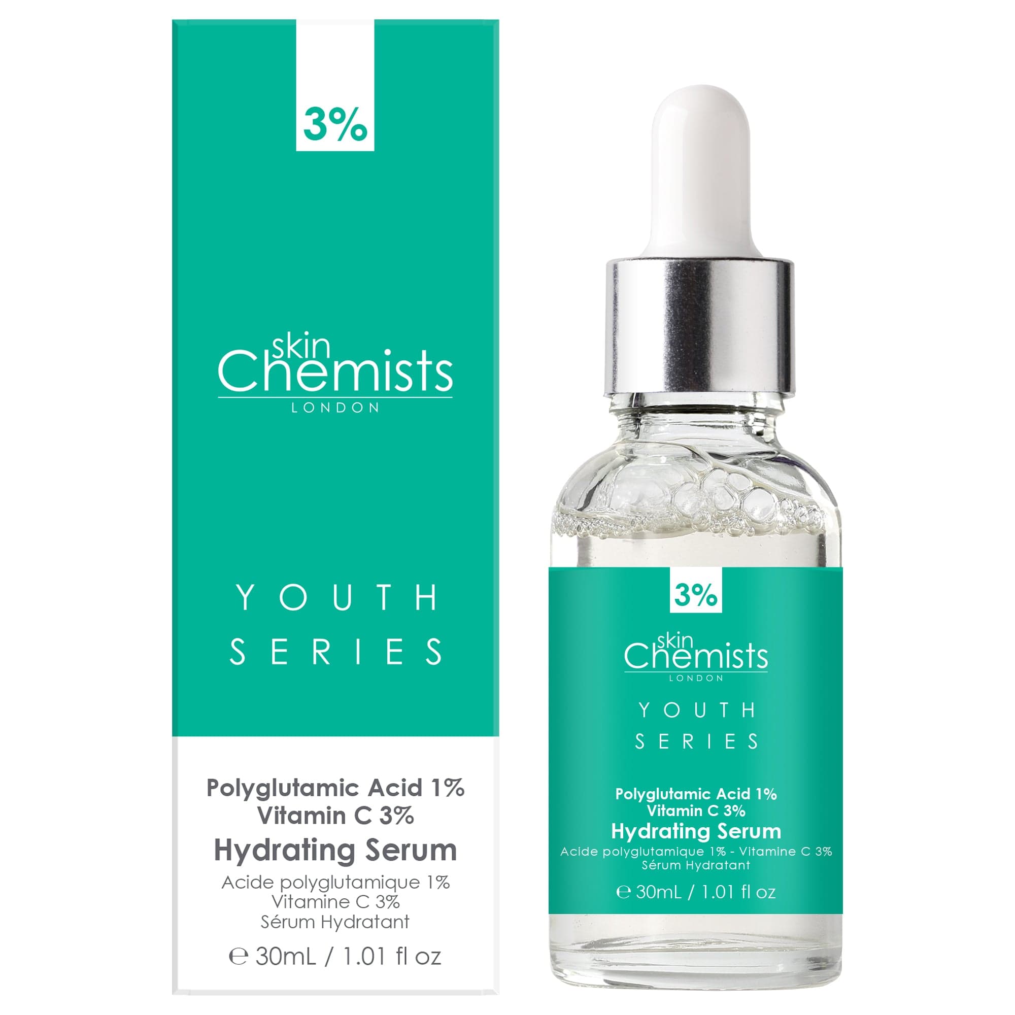 Youth Series Feuchtigkeitsserum mit 1 % Polyglutaminsäure und 3 % Vitamin C, 30 ml