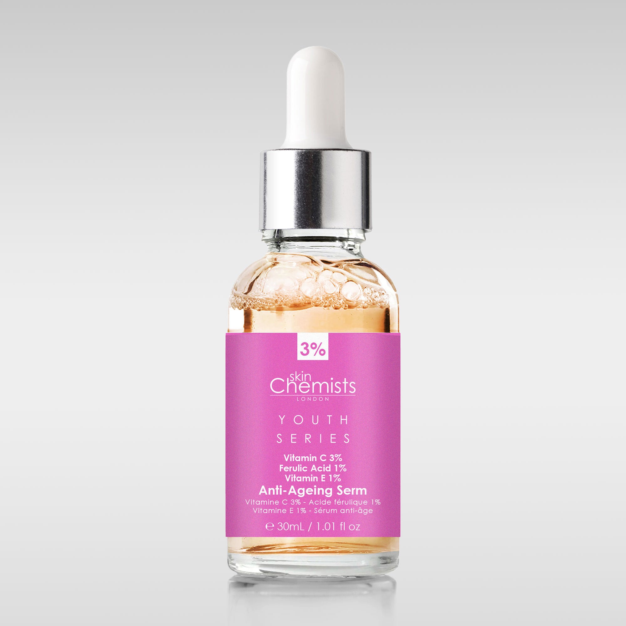 Anti-Aging-Serum der Youth Series mit 3 % Vitamin C, 1 % Ferulasäure und 1 % Vitamin E, 30 ml