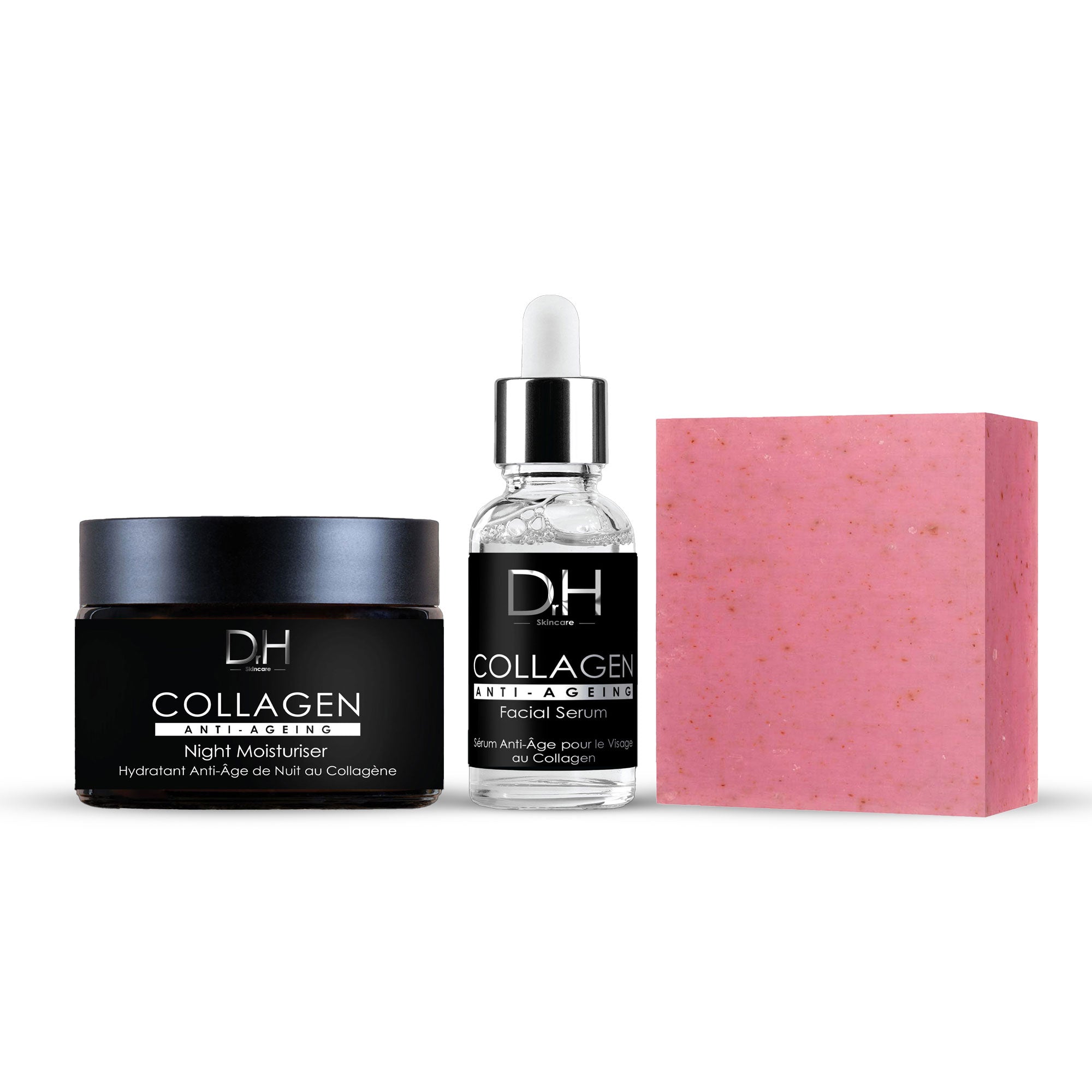 Anti-Ageing Collagen Night Moisturiser, Facial Serum & Cleansing Bar