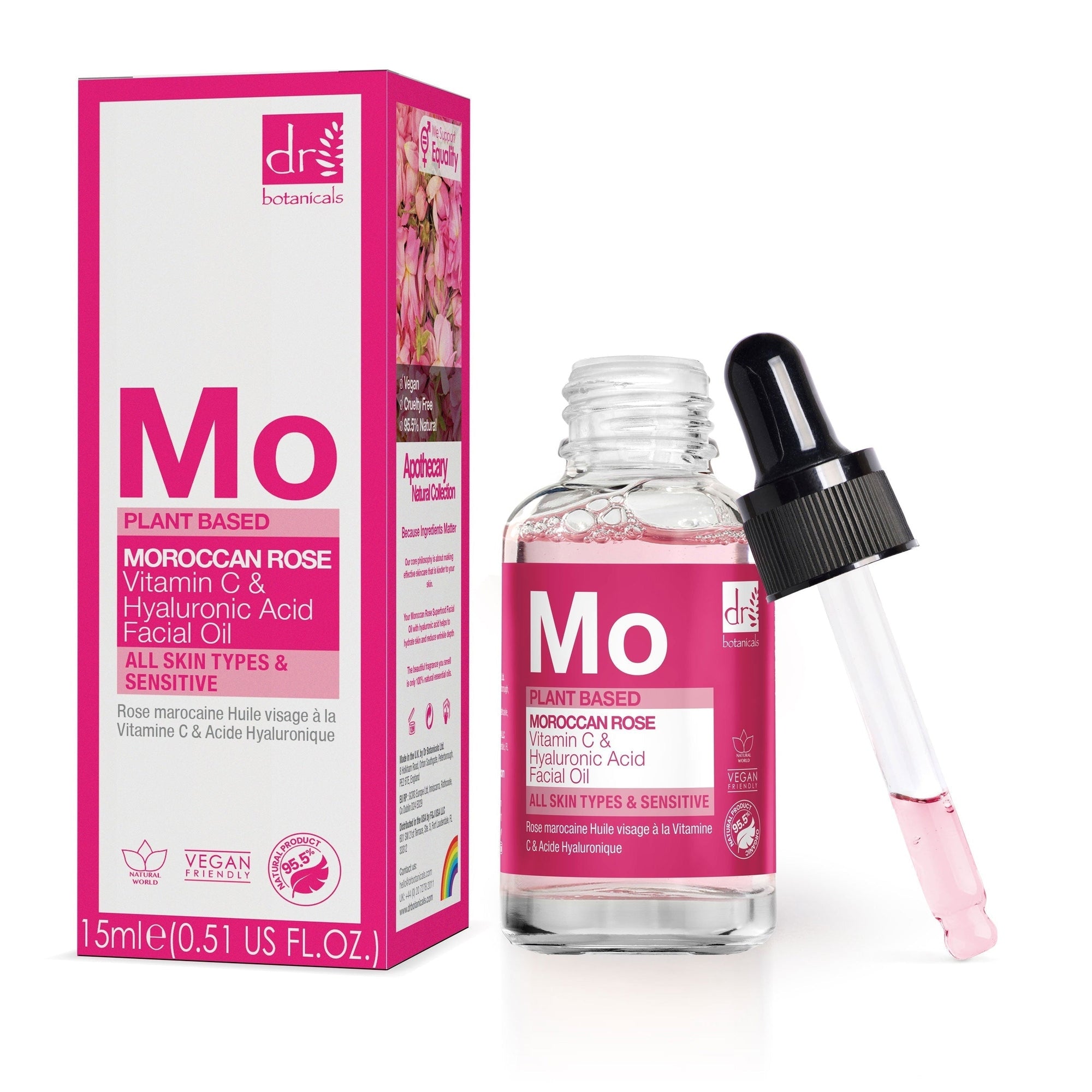 Marokkanisches Rosen-Gesichtsöl mit Hyaluronsäure und Vitamin C, 15 ml