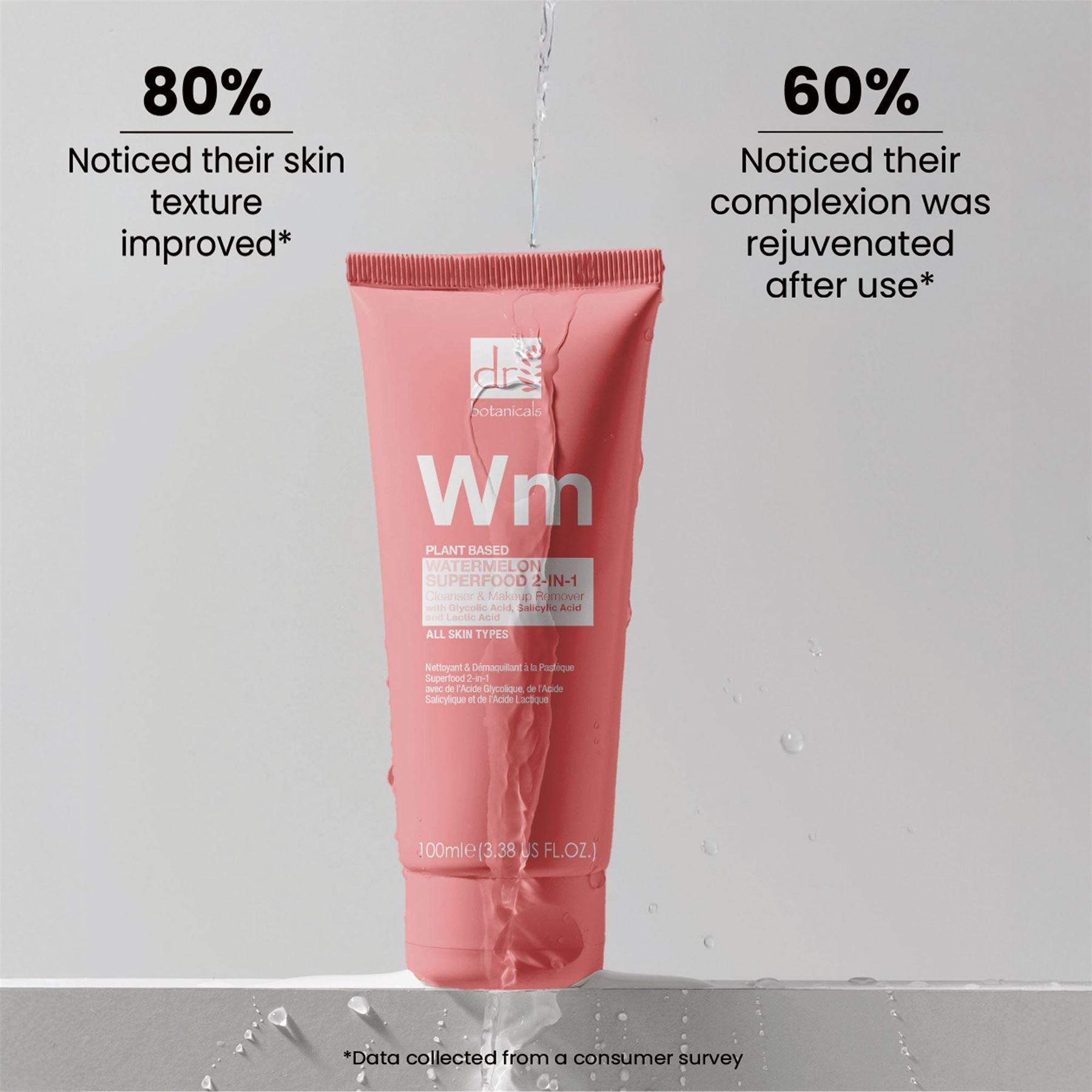 Watermelon Superfood 2-in-1 Cleanser & Makeup Remover with Glycolic Acid, Salicylic Acid & Lactic Acid 100ml