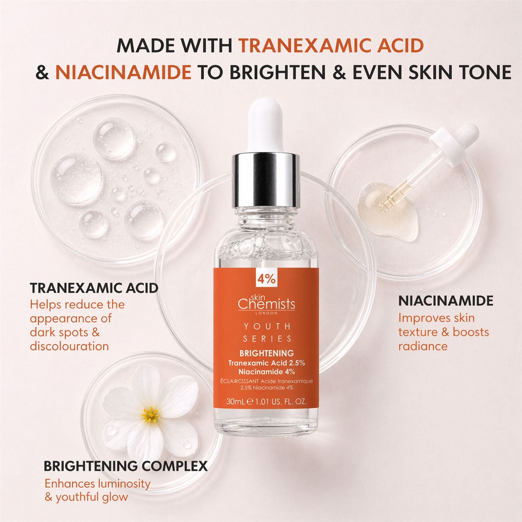 Youth Series Aufhellendes Serum mit 2,5 % Tranexamsäure und 4 % Niacinamid, 30 ml
