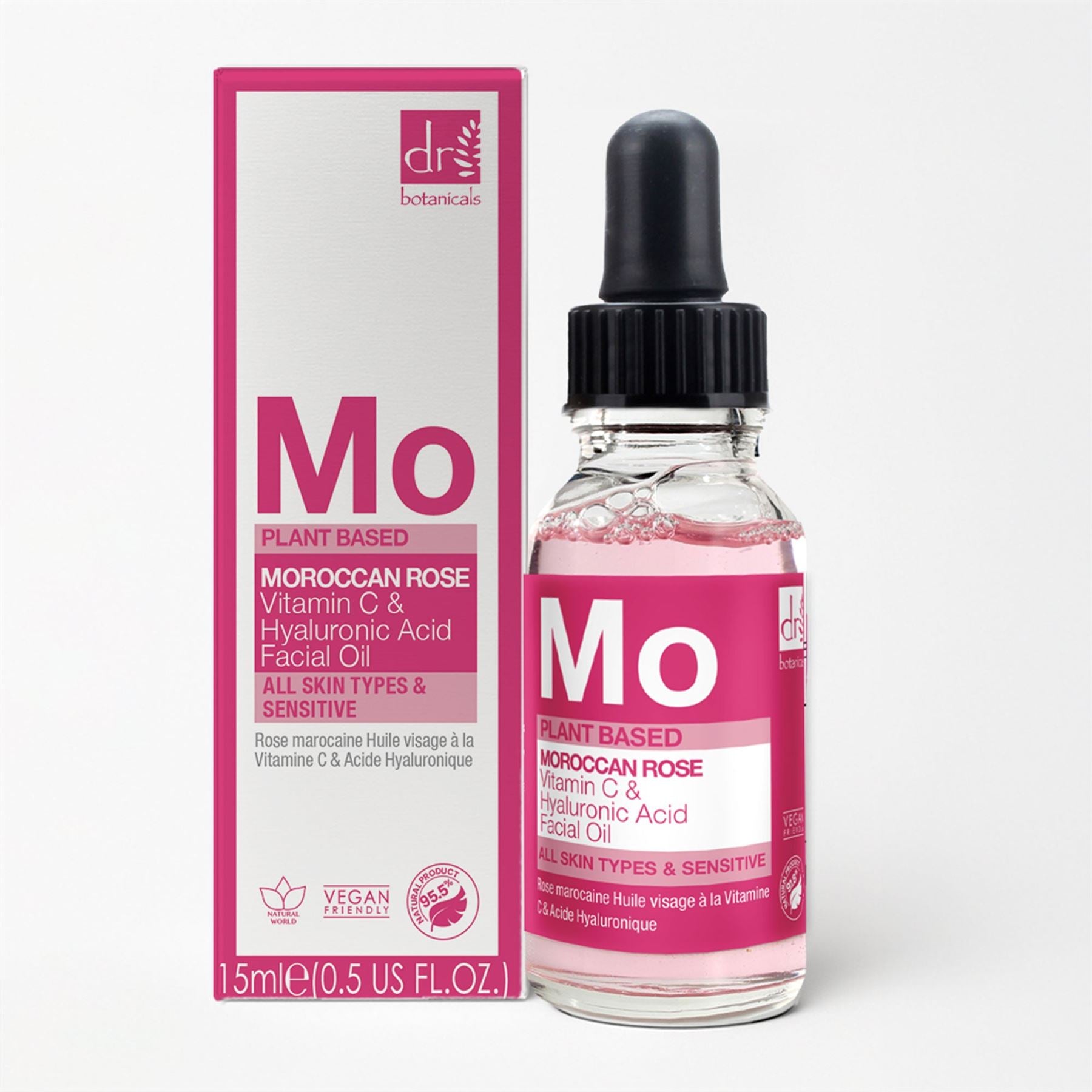 Marokkanisches Rosen-Gesichtsöl mit Hyaluronsäure und Vitamin C, 15 ml