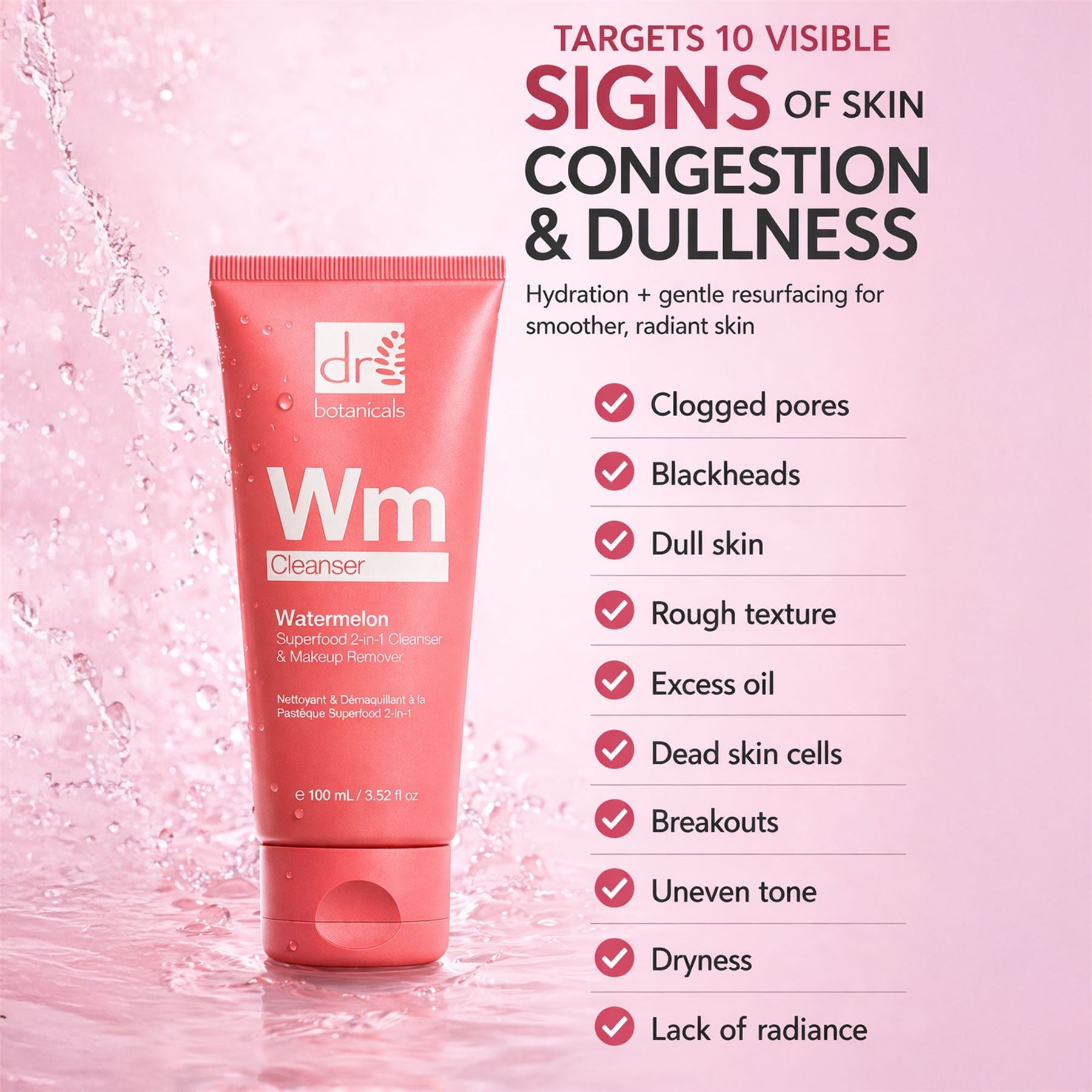 Watermelon Superfood 2-in-1 Cleanser & Makeup Remover with Glycolic Acid, Salicylic Acid & Lactic Acid 100ml