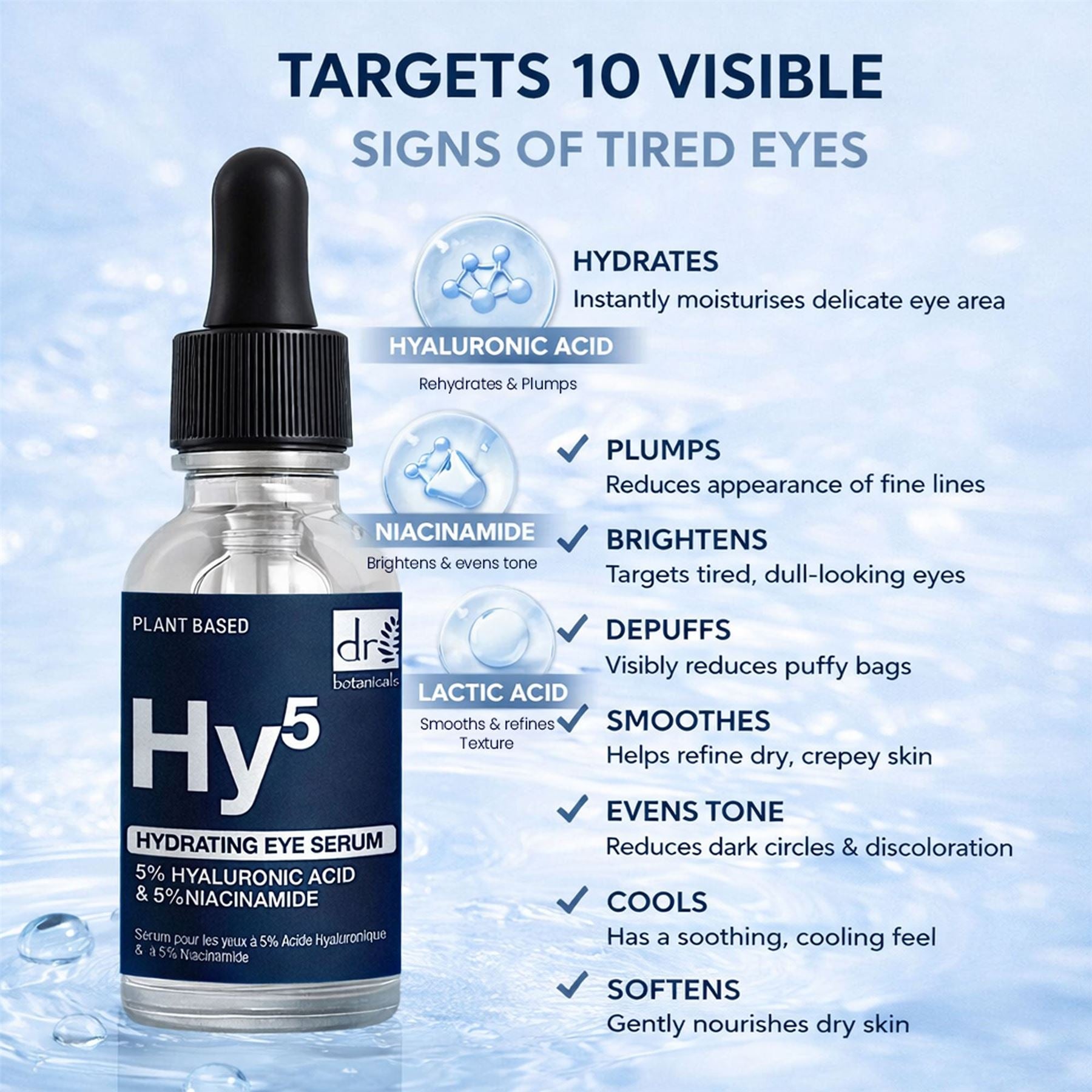 Feuchtigkeitsspendendes Augenserum mit 5 % Hyaluronsäure und 5 % Niacinamid, 15 ml