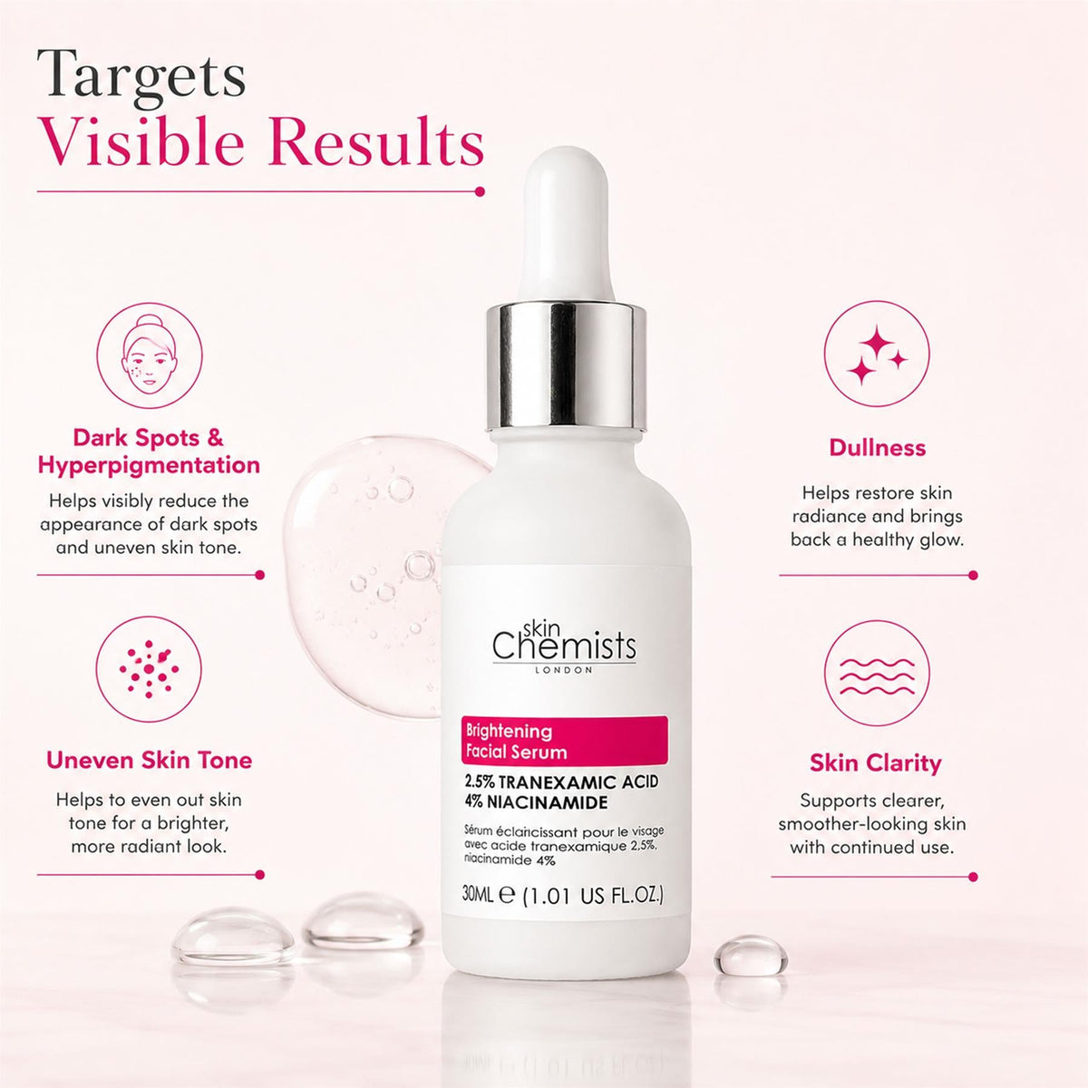 Siero viso illuminante con acido tranexamico 2,5%, 4% e niacinamide 30ml