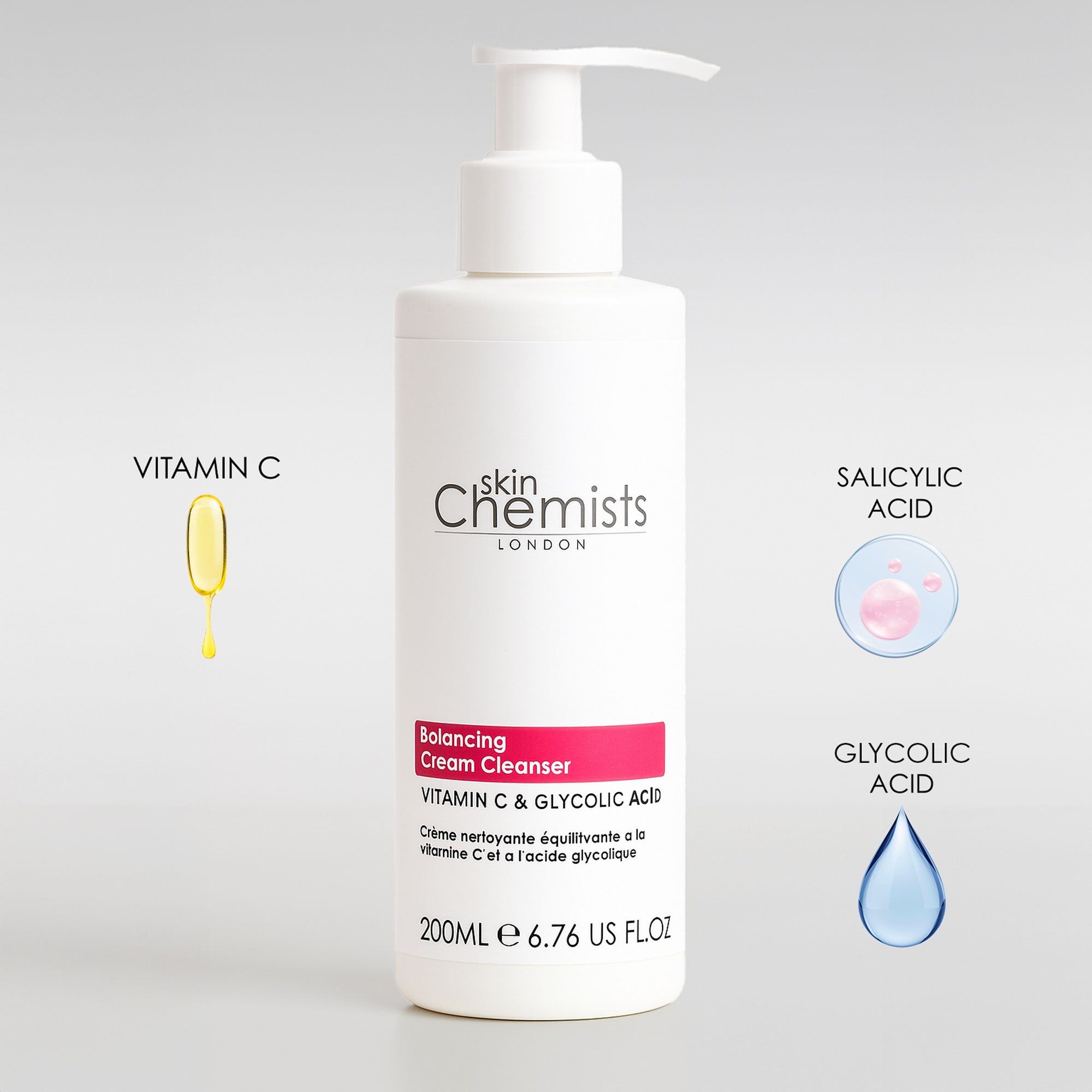 Crème nettoyante équilibrante à la vitamine C et à l'acide glycolique 200 ml