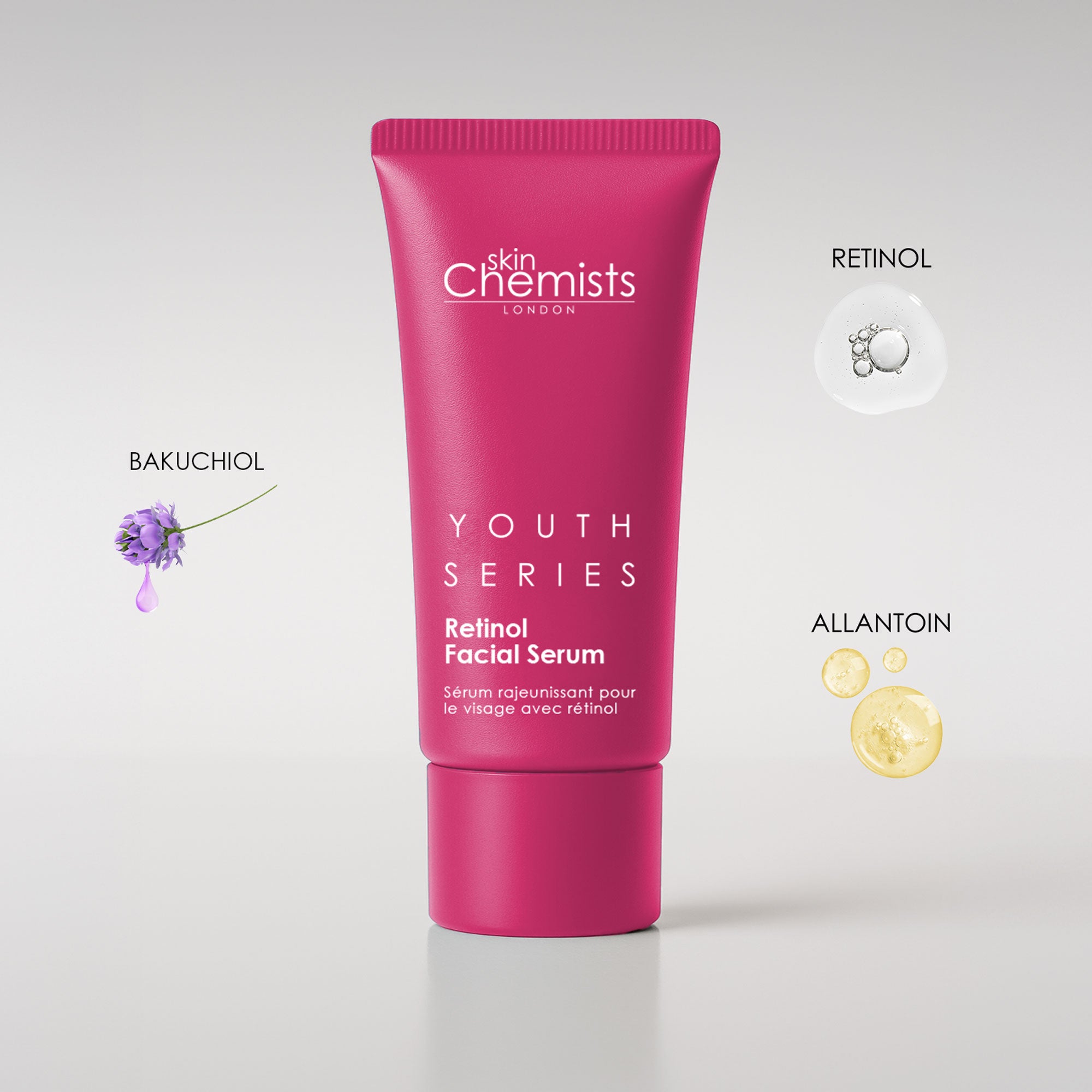 Sérum visage anti-âge double action au rétinol et au bakuchiol skinChemists 30 ml