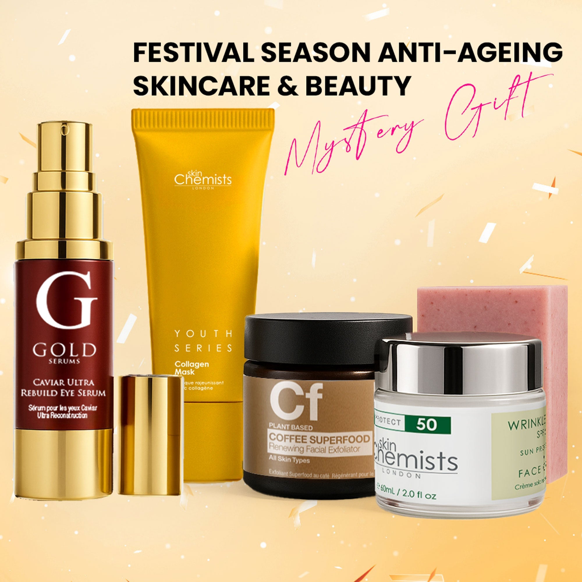 Überraschungsbox mit Anti-Aging-Hautpflege und Beauty-Produkten für die Festivalsaison
