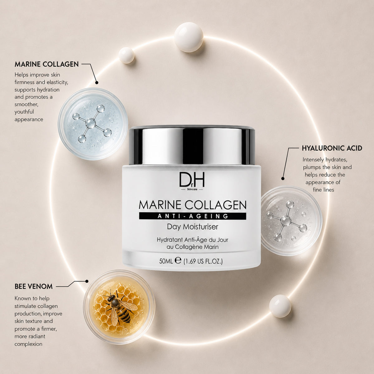 Hidratante de día antiedad con colágeno marino, 50ml