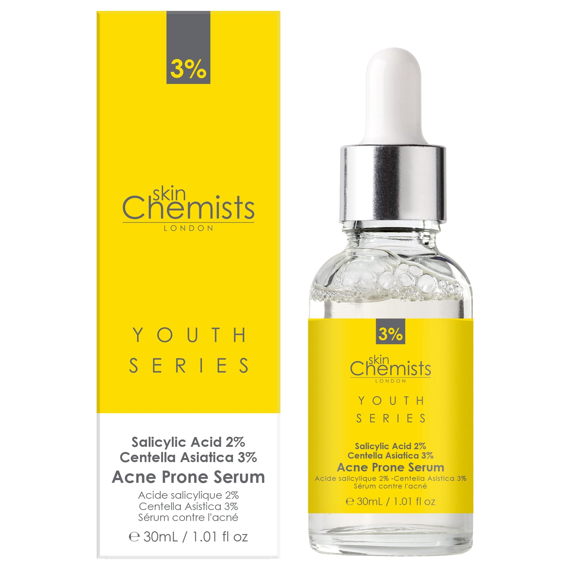 Youth Series Akne-Serum mit 2 % Salicylsäure und 3 % Centella Asiatica, 2 x 30 ml (Doppelpackung)