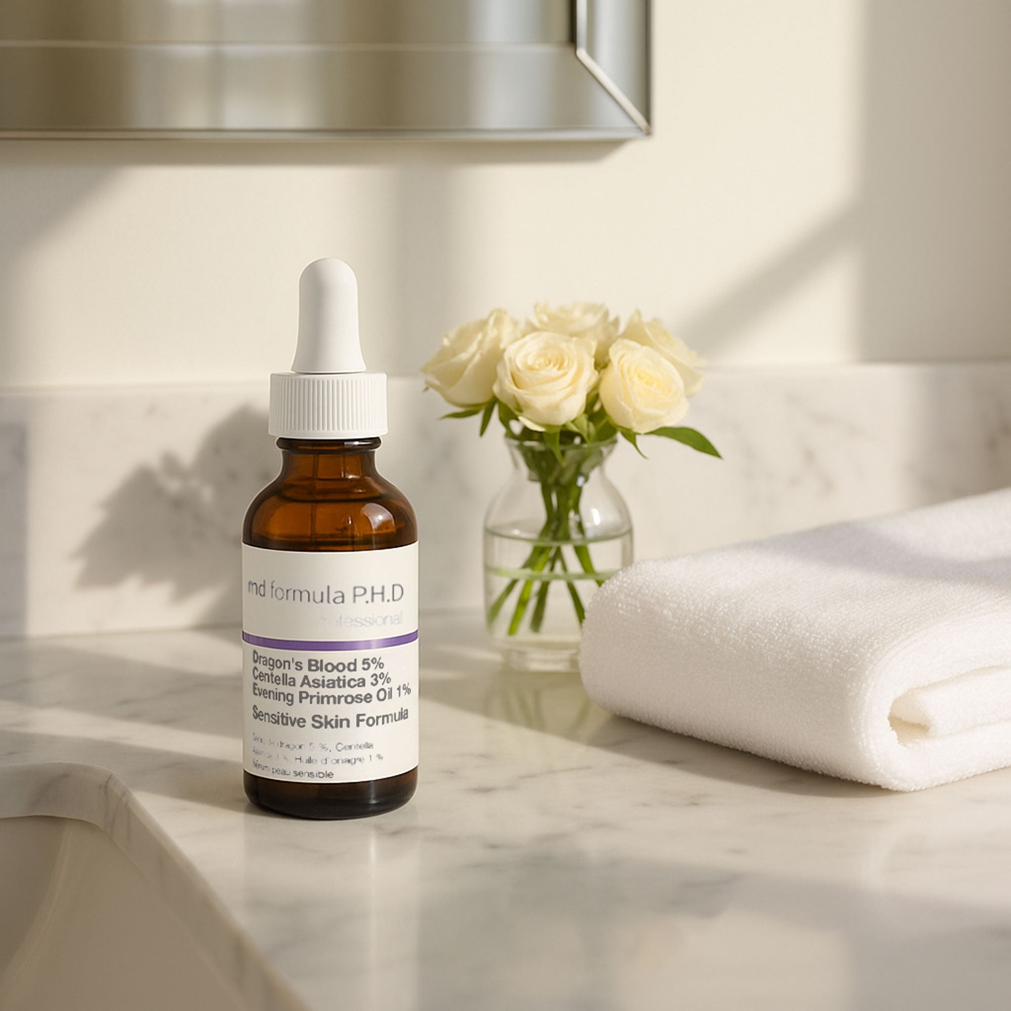 Serum für empfindliche Haut mit Drachenblut 5 %, Centella Asiatica 3 %, Nachtkerzenöl 1 %, 30 ml