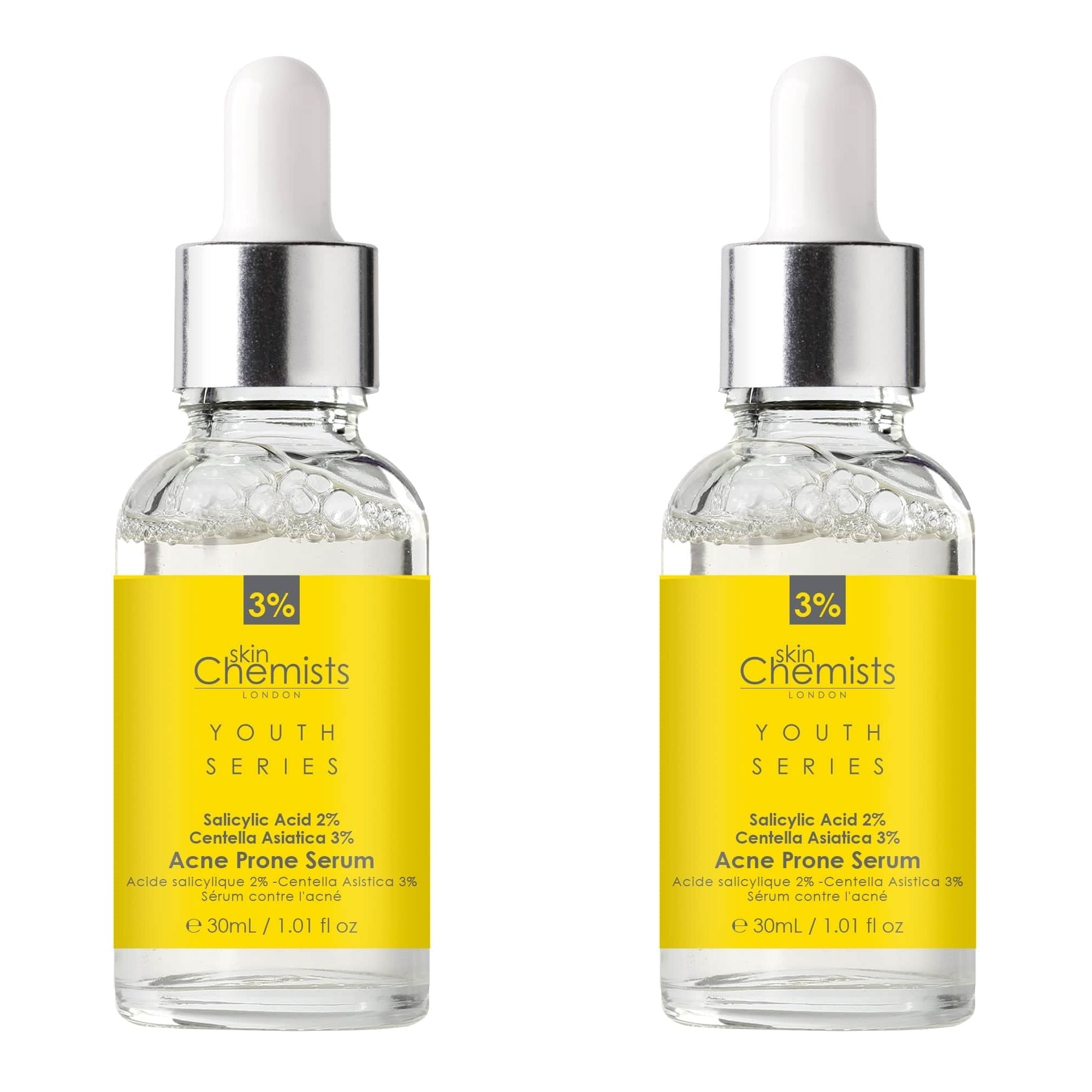 Youth Series Akne-Serum mit 2 % Salicylsäure und 3 % Centella Asiatica, 2 x 30 ml (Doppelpackung)