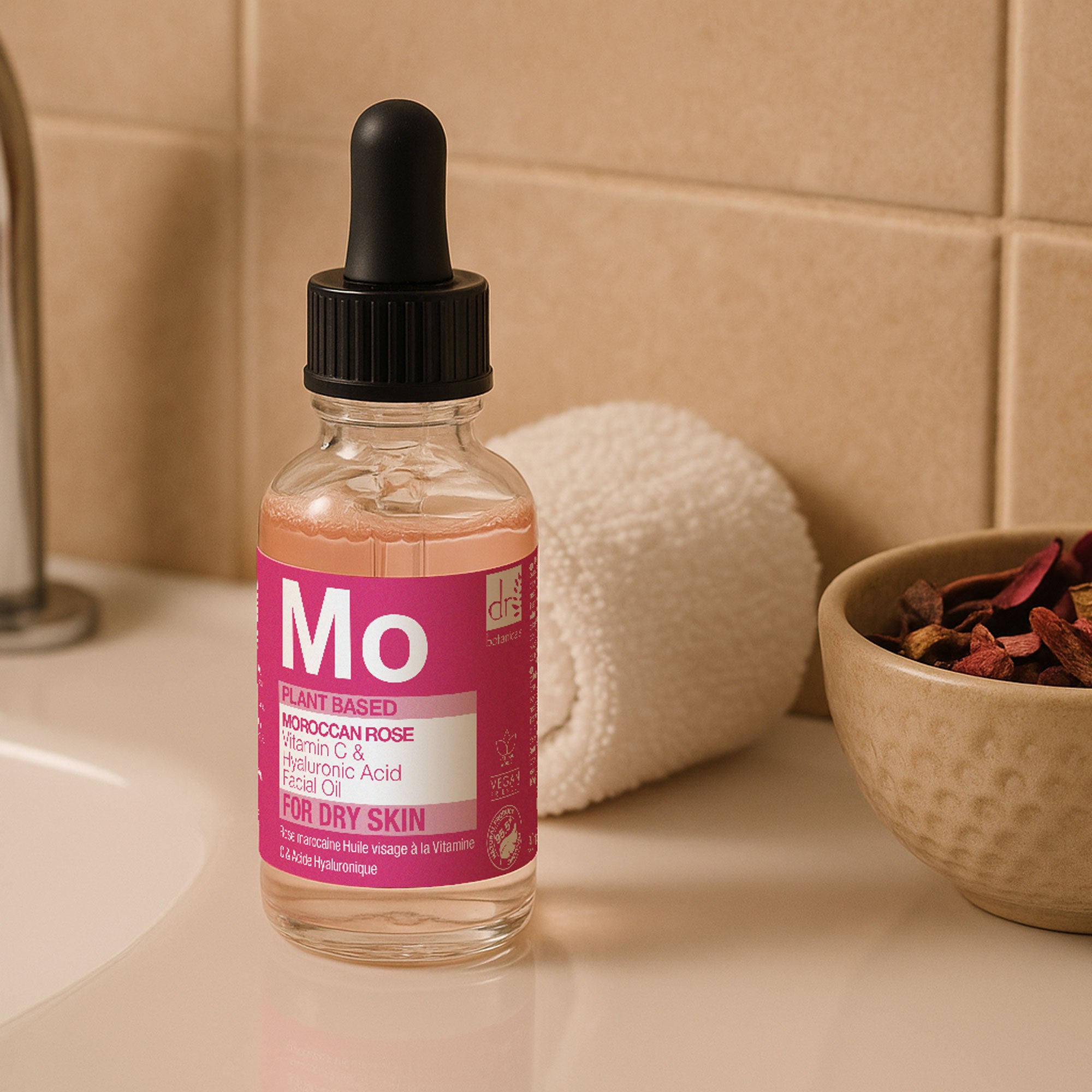 Marokkanisches Rosen-Gesichtsöl mit Hyaluronsäure und Vitamin C, 30 ml