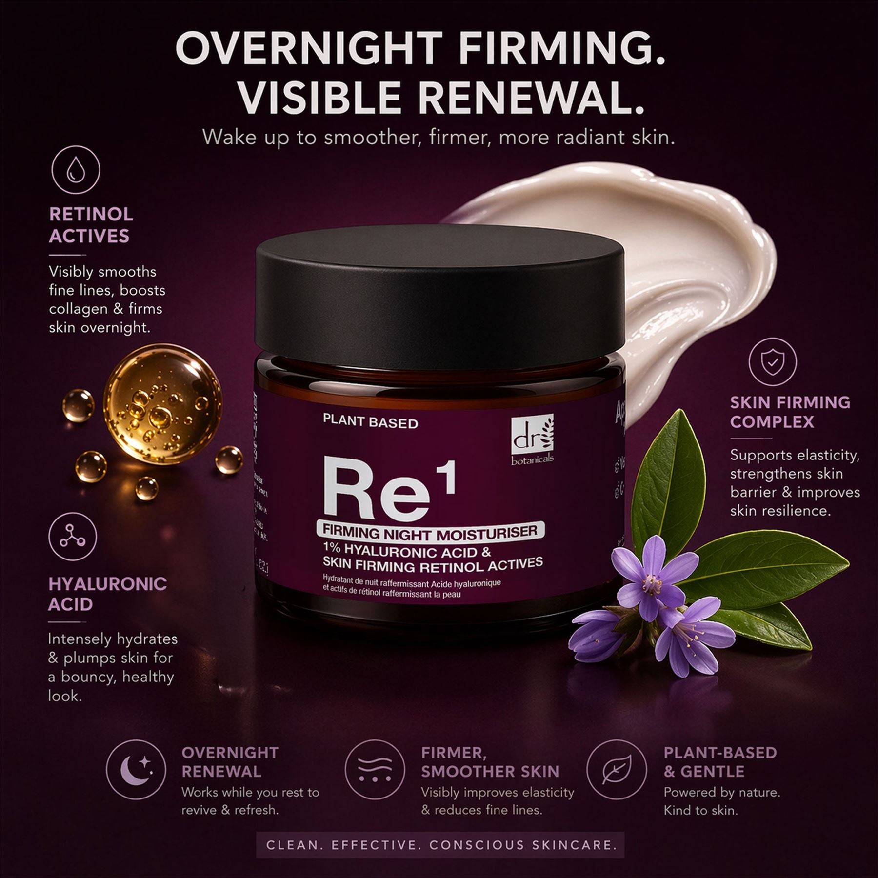 Straffende Nachtcreme mit 1 % Hyaluronsäure und hautstraffenden Retinol-Wirkstoffen, 60 ml