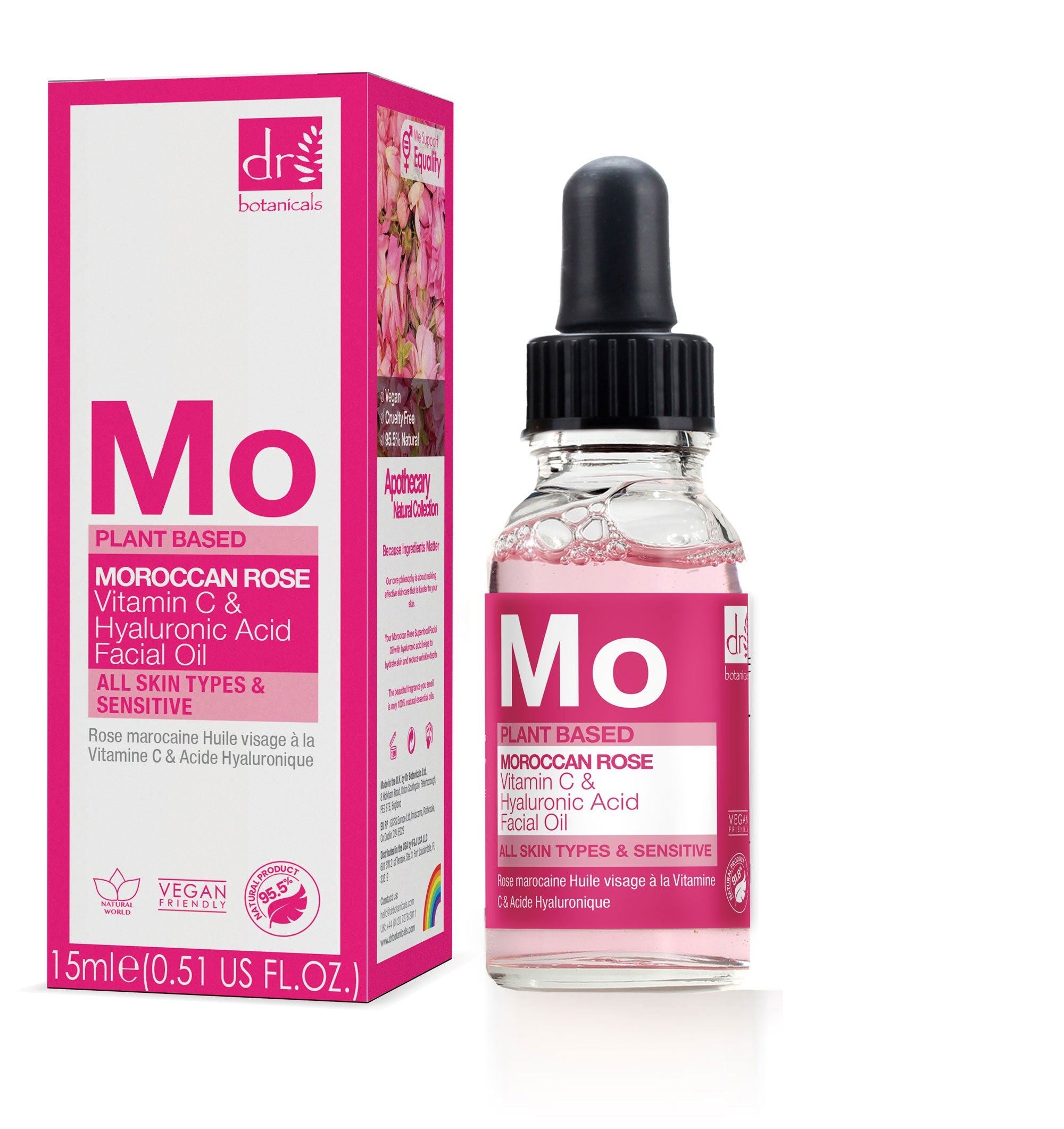 Anti-Aging-Gesichtsöl mit marokkanischer Rose, Hyaluronsäure und Vitamin C, 15 ml &amp; 30 ml
