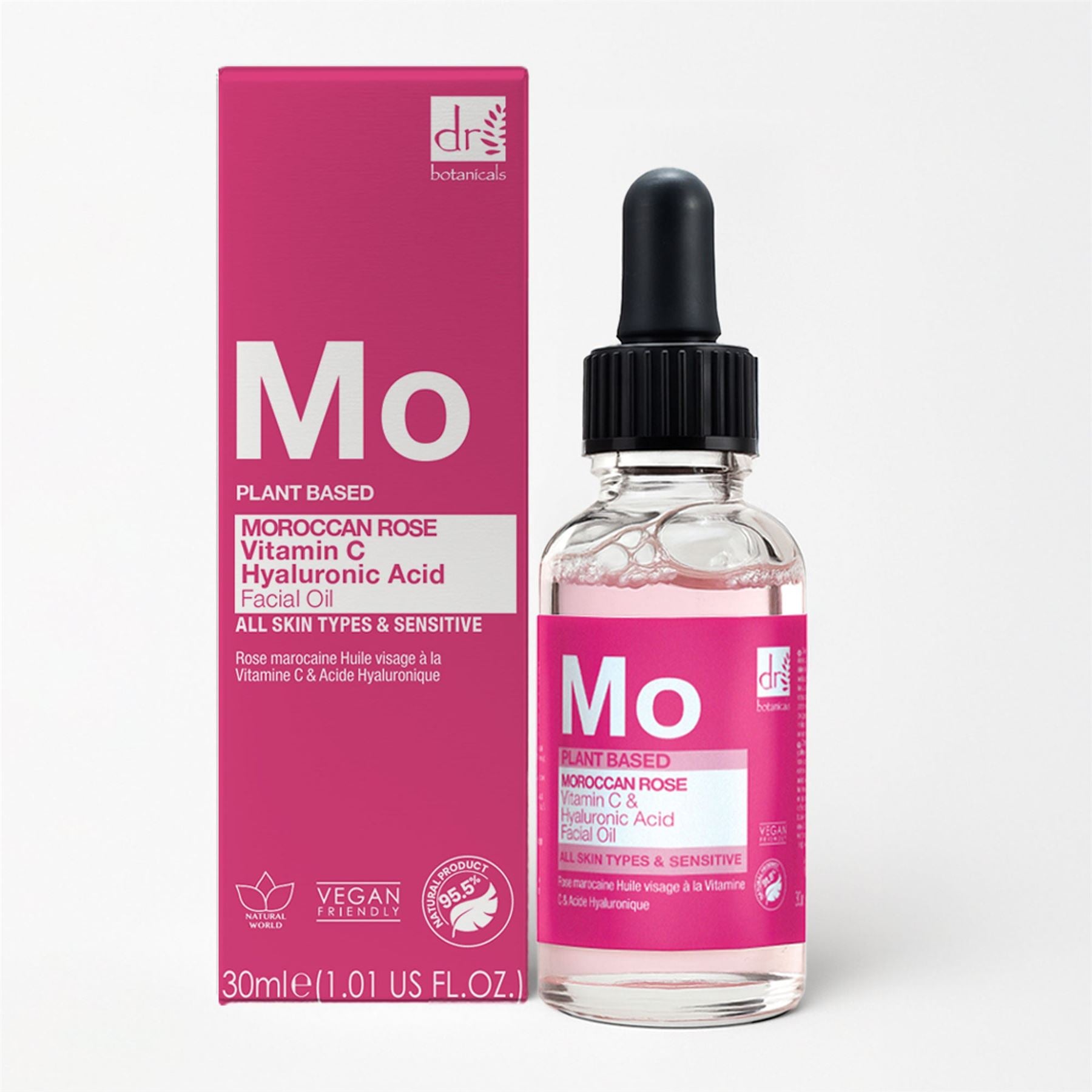 Huile visage à la rose marocaine, à l'acide hyaluronique et à la vitamine C, 30 ml