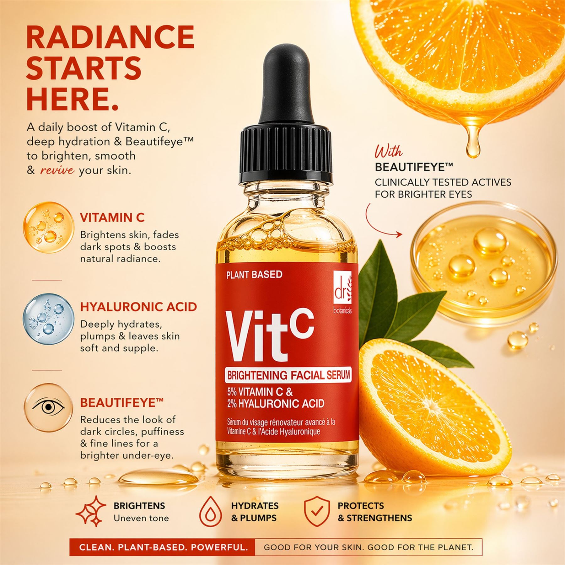 Aufhellendes Gesichtsserum mit 5 % Vitamin C und 2 % Hyaluronsäure – 30 ml