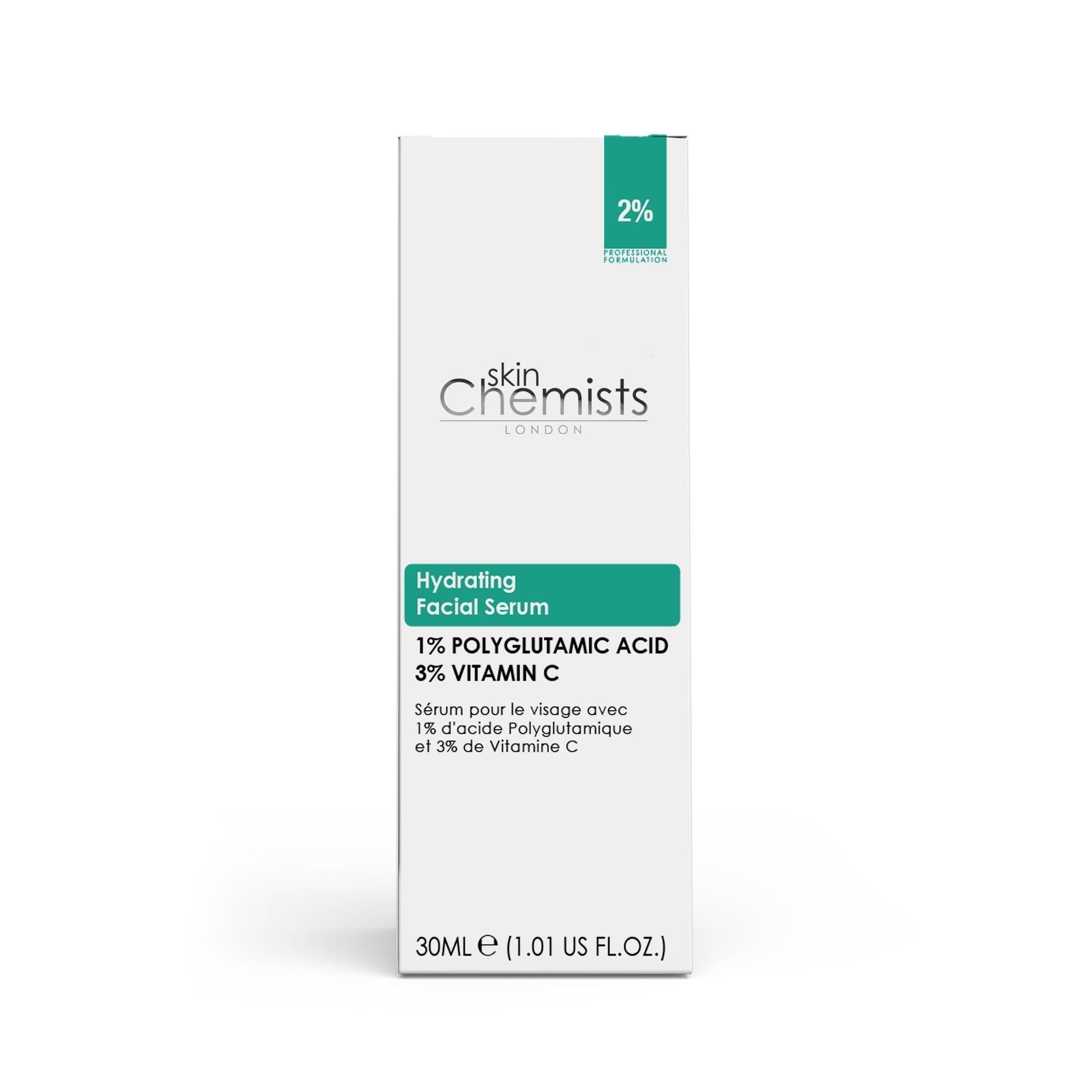 skinChemists Feuchtigkeitsspendendes Gesichtsserum mit Polyglutaminsäure und Vitamin C für strahlende Haut, 30 ml