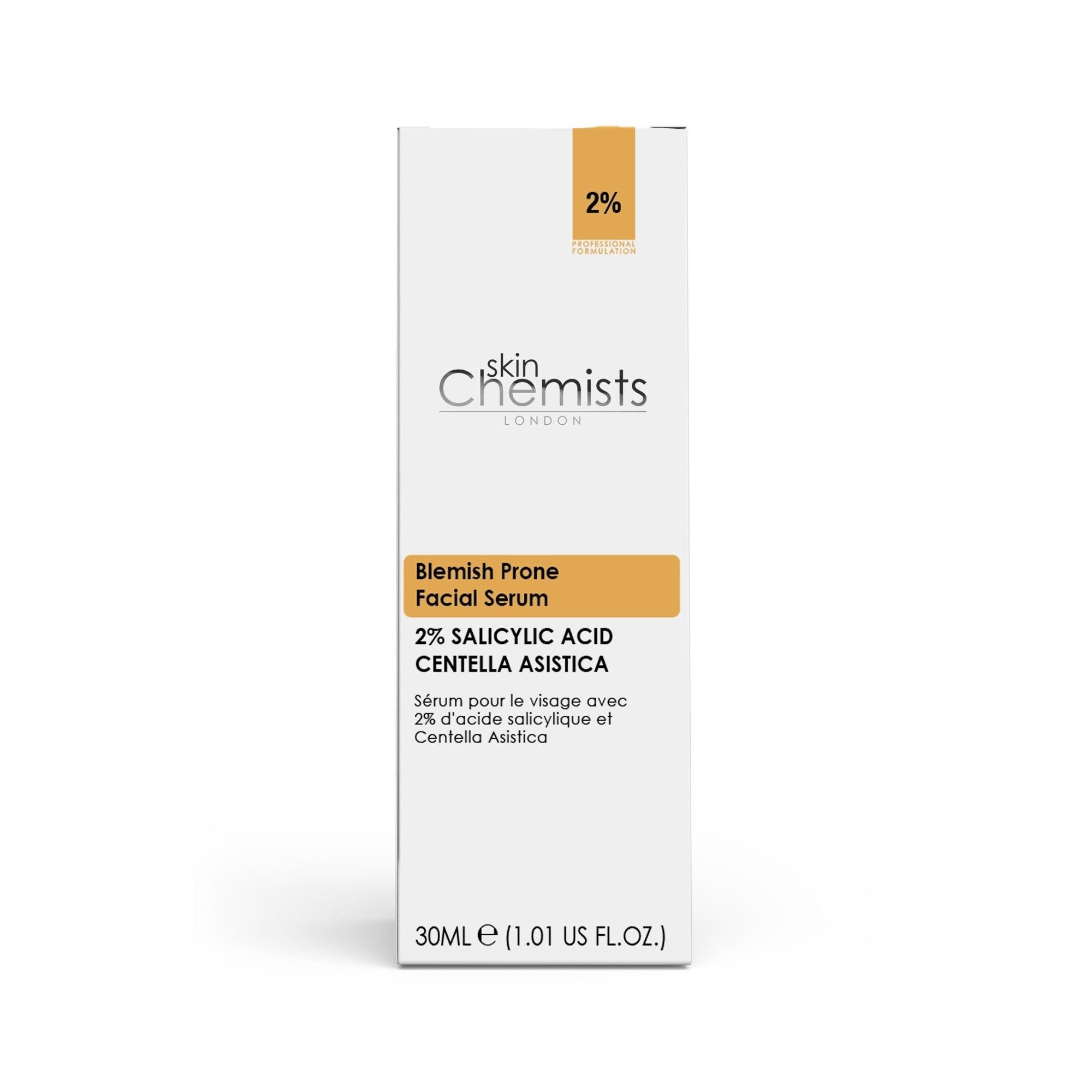 skinChemists Serum gegen Akne, 2 % Salicylsäure, 3 % Centella Asiatica, 30 ml