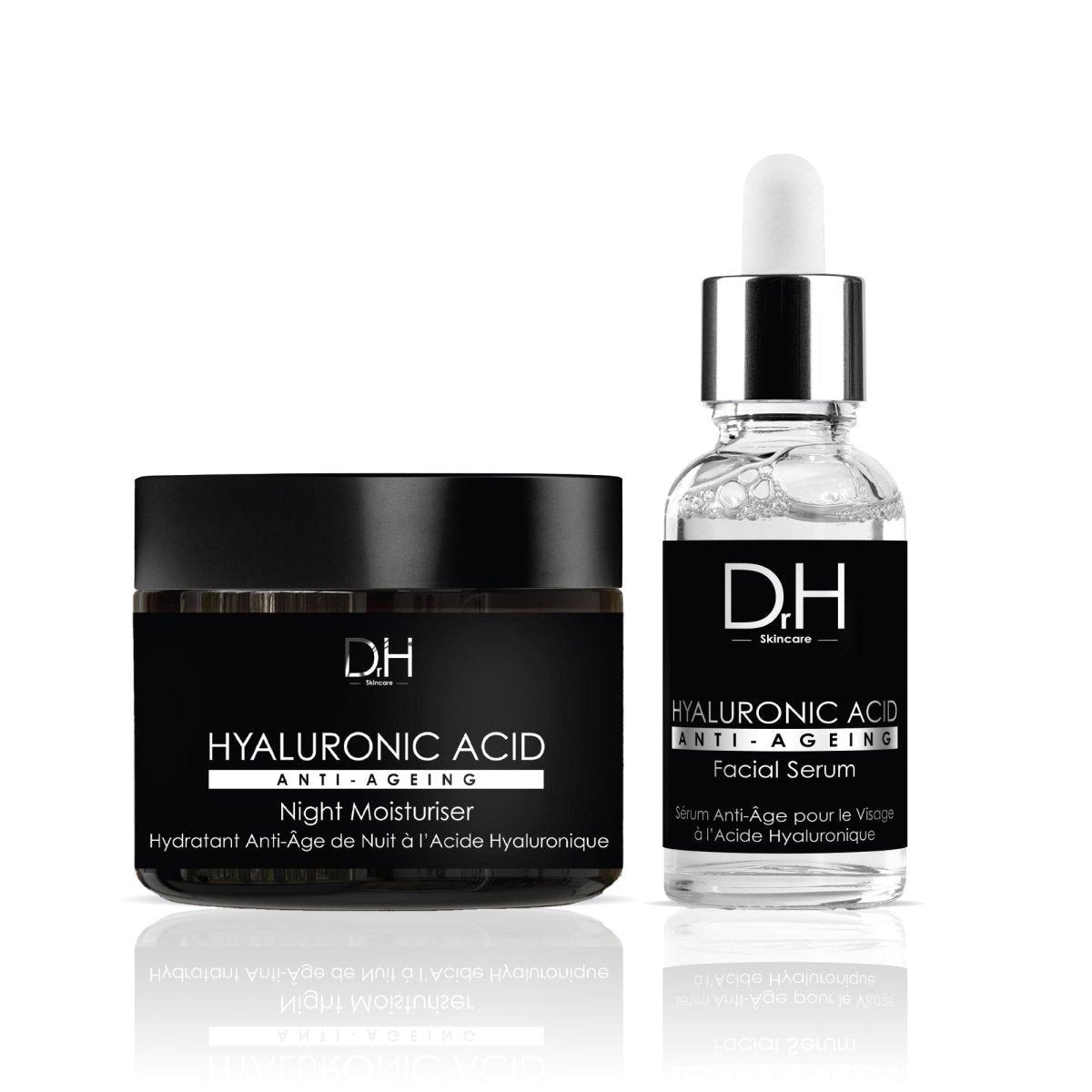 Anti-Aging-Gesichtsserum mit Hyaluronsäure (30 ml) + Anti-Aging-Nachtcreme mit Hyaluronsäure (60 ml)