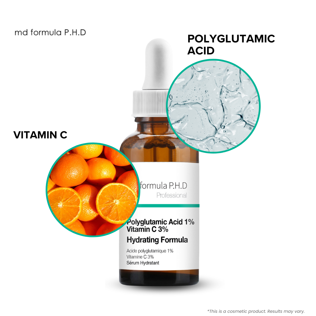 Feuchtigkeitsserum mit 1 % Polyglutaminsäure und 3 % Vitamin C, 30 ml Doppelpackung zum Vorteilspreis