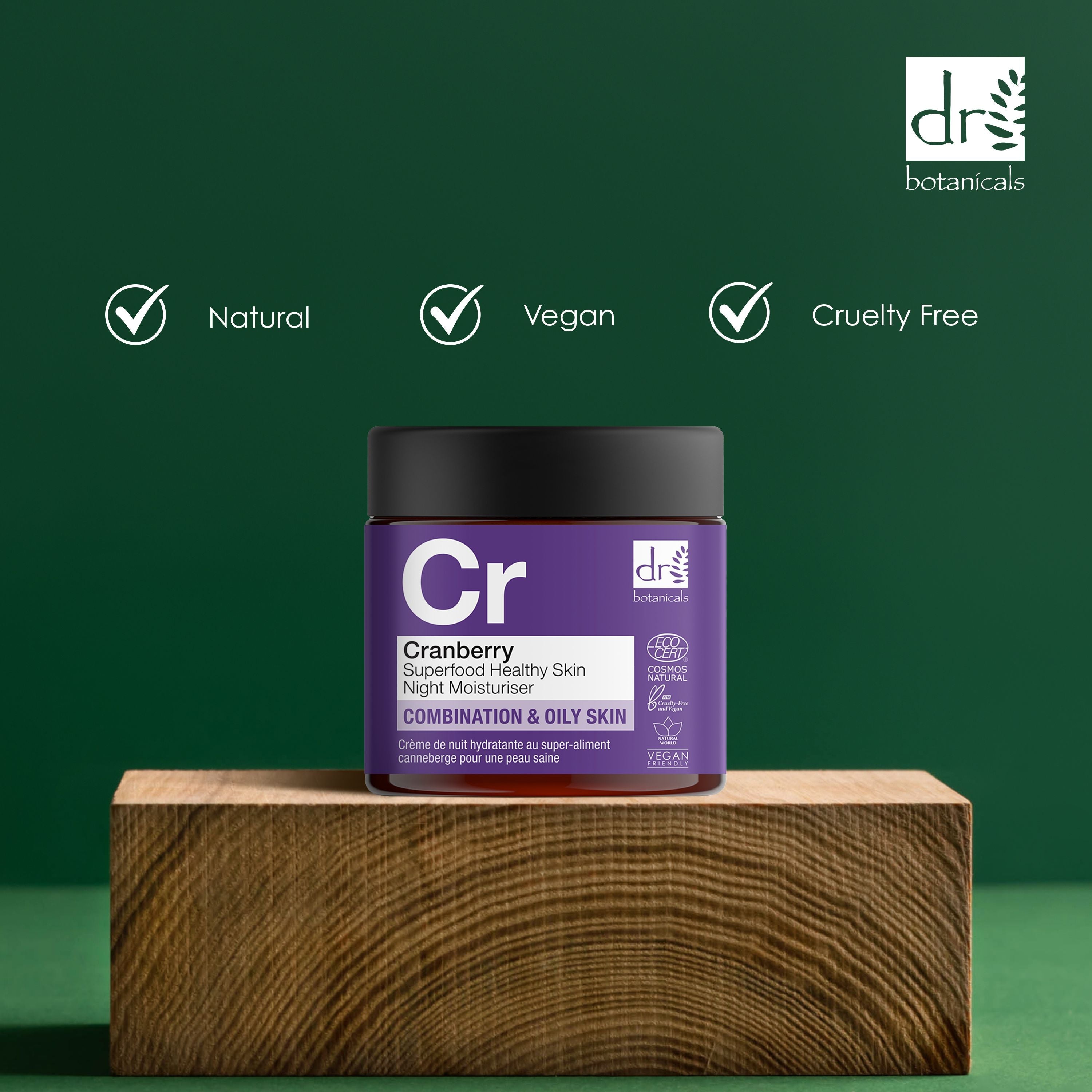 Crème de nuit hydratante à la canneberge, superaliment pour une peau saine, lot de 2 x 60 ml