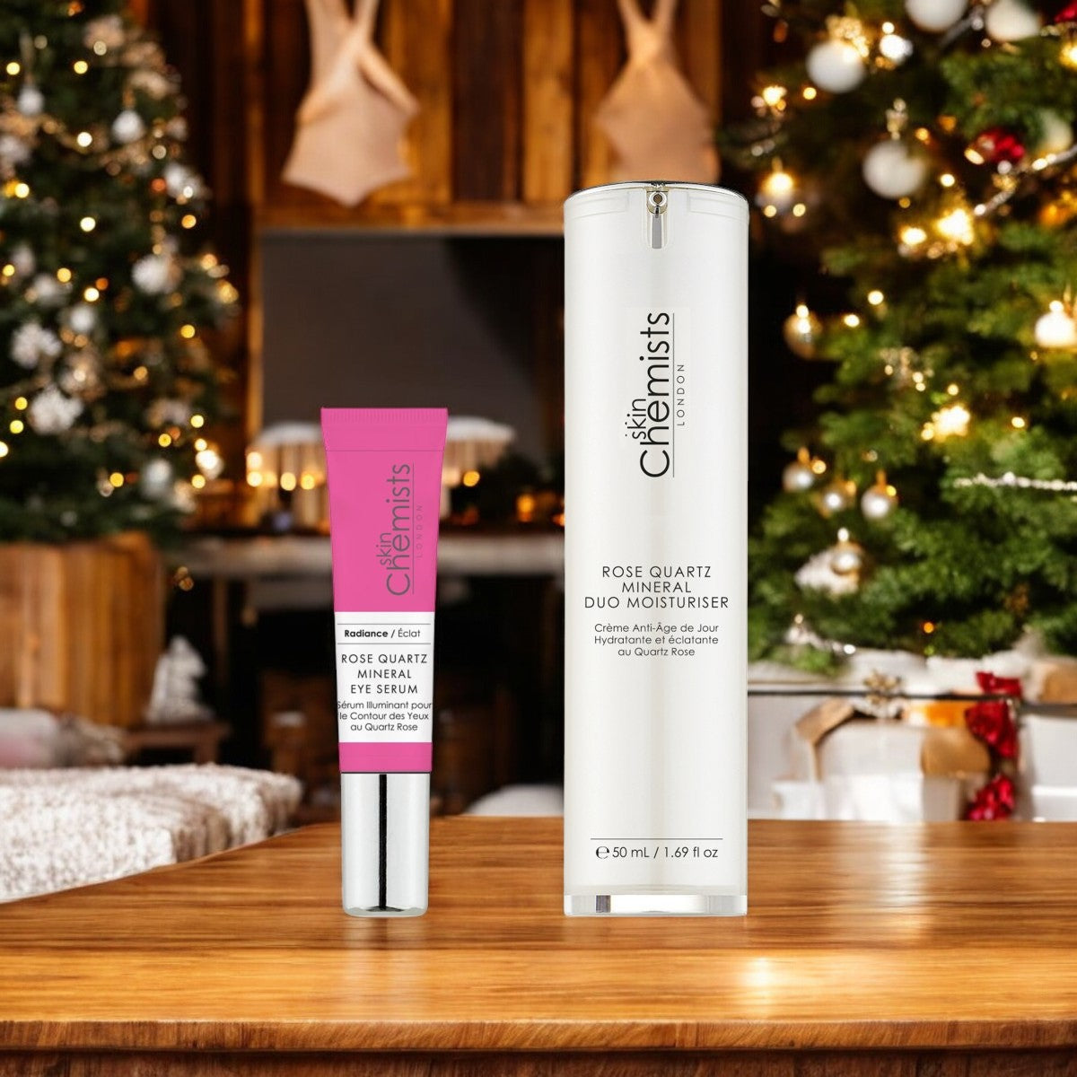 Rosenquarz-Mineralien-Duo für Augen und Gesicht
